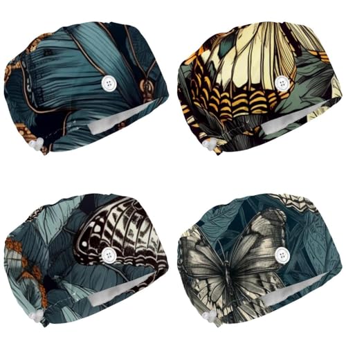 Butterfly Pattern Decor Safety Head Protection Caps, 4 Pack Ergonomic Lightweight Caps for Industrial Household Use