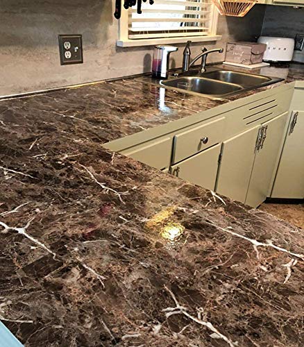 UPREDO Brown Marble Contact Paper Granite Look Marble Effect Countertops Gloss Vinyl Kitchen Bathroom Table Desk Sticker Film 12inch by 79inch (Brown) - Thumbnail 2