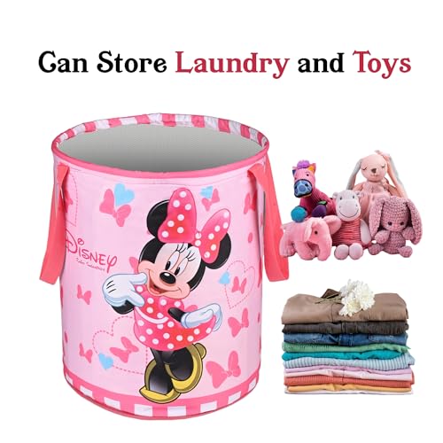 Image of Urbane Home Pack of 3 Foldable Dirty Clothes 45L Laundry Basket With Handles | Baby Unwashed Dress Bin /Storage Box | Disney Minnie - Pink