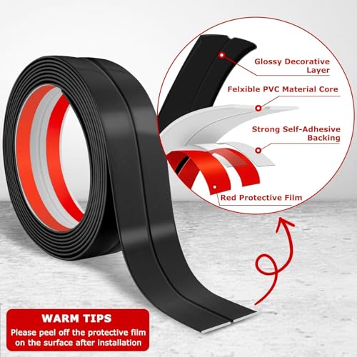 Image of inch1 Roll Flexible PVC Wall Molding Trim - Decorative & Protective Caulk Strip for Table Edges, Door Frames, Baseboards, and Corners (Black)