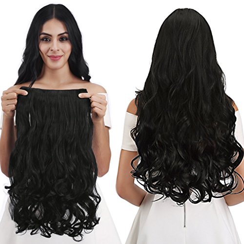 Image of Tressedup hair Curly Wave Clips in on Synthetic Hair Extensions Hairpieces for Women 5 Clips 4.5 Oz per Piece - Natural Black