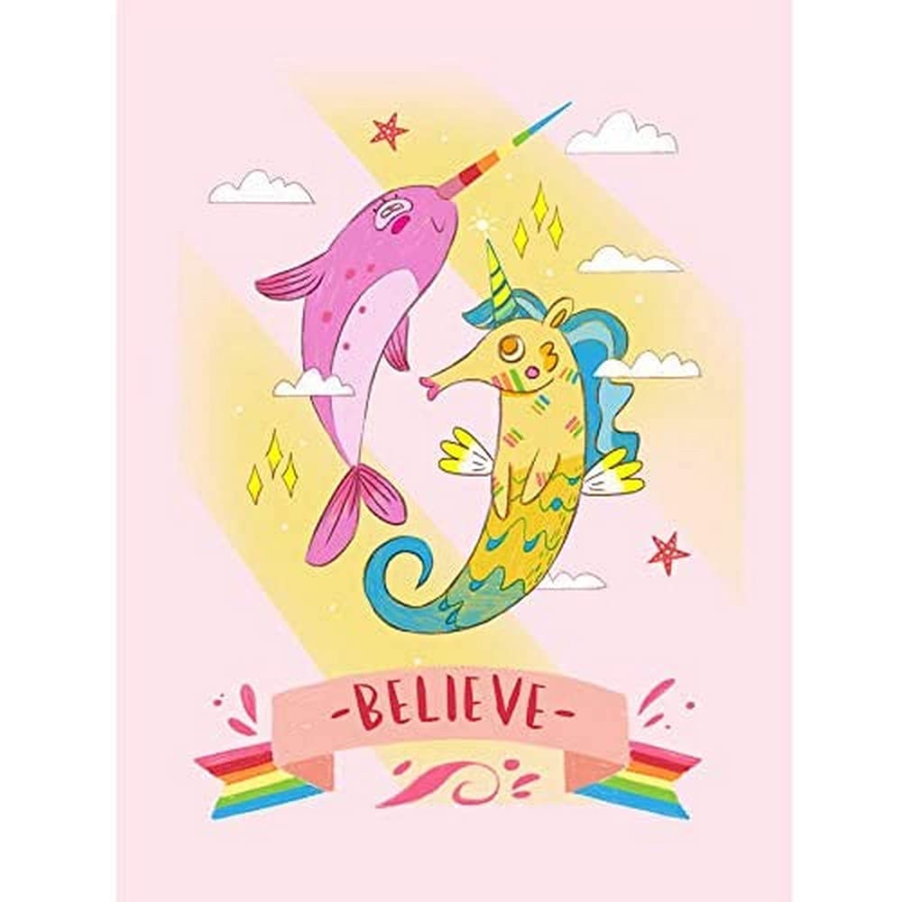 Wee Blue Coo Unicorn Seahorse Narwhal Believe Art Print Canvas Premium Wall Decor Poster
