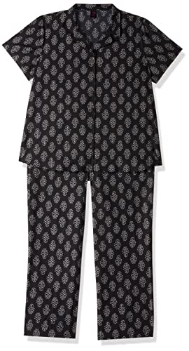Image of Amazon Brand - Myx Women Cotton Shirt and Relaxed Pajama Set Night Suit Set (Available in Plus Sizes)