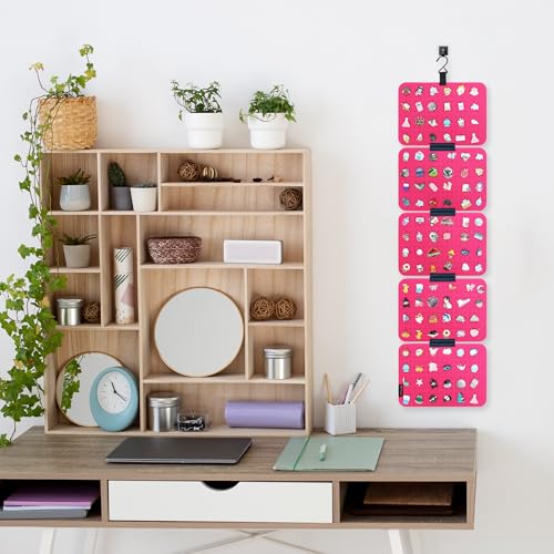 Image of PACMAXI Hanging Enamel Lapel Pin Display Panels Organizer With 5 Loose-leaf Board Pieces, Brooch Pin Enamel Pin Display Pages, Badge Collection Display Holder Holds At Least 120 Pins. (Rose red)