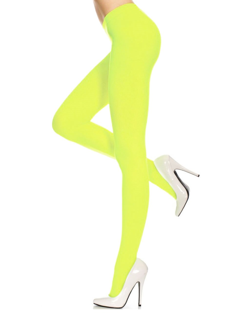 Crazy Chick Women's Neon Yellow Angies Fashion Ltd Tights Neon Colour 80'S Hen Party Fancy Dress Uv Fun Run Opaque Punk Bright (Neon Yellow)