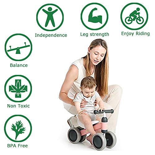 Ancaixin Baby Balance Bikes 10-24 Month Toddler Walker | Riding Toys for 1 Year Old Boys Girls | No Pedal Infant 4 Wheels Kids Bicycle | Best First Birthday Gift New Year Holiday Pink - Thumbnail 7