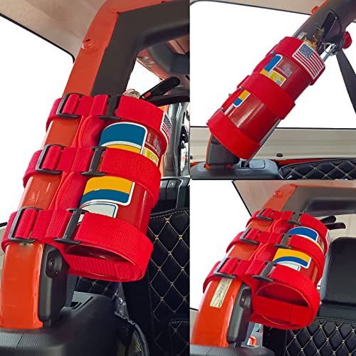Fire Extinguisher Holder Roll Bar Adjustable Strap Brackets Fits For Jeep Wrangler Unlimited Cj Yj Tj Lj Jk Jku Jl Jlu,Red With Usa Flag Pattern #TOP5