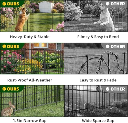 Image of 10 Panels No Dig Garden Fence with Gate,40in(H)x25.2ft(L) Metal Fence Panels, Thickened RustproofGarden Fencing, Animal Barrier for Dogs