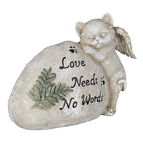 Relaxdays Grabschmuck für Katze, Gartendeko Figur, Andenken Tier, Grabstein mit Spruch, Katzenengel, wetterfest, Creme, 1 Stück, 10036057