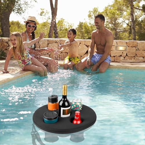 Pool Drink Holder Floats, Floating Tray with 5 Holes, 15.35 X 15.35 X 5.31inch Drinking Holder for Pool Parties, Beach, SPA, and Hot Tub, Summer Accessories, Foam+Cloth - imagen 2