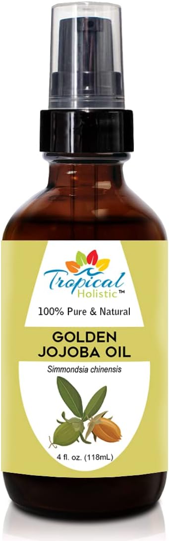 Tropical HolisticCold Pressed Jojoba Oil, 100% Pure Golden Jojoba Oil for Hair & Skin, Hexane-free Oil for Beard, Nails, and Skin, Hydrating Oil for Dry Scalp & Hair, Multipurpose Carrier Oil, 4 oz