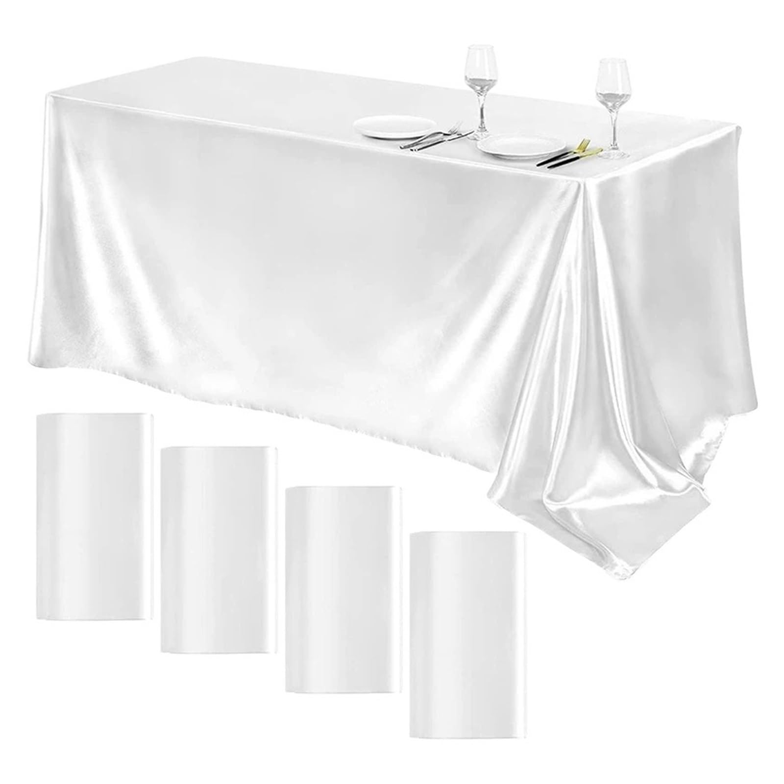 LuMOUzhou Reusable Rectangle Satin Tablecloth Satin Tablecloth Multicolor Multiple Sizes for Wedding Party Banquet Home Decor(Wit,145x240cm)