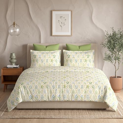 Image of DECOMIZER Super Soft Glace Cotton King Size AC Comforter II Blanket II Duvet for Double Bed with 1 Flat Bedsheet and 2 Pillow Cover - 4 Piece Comforter Set - Yellow Jaipuri
