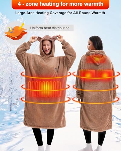Image of Oversized Heated Wearable Blanket, Battery Powered Fleece Hoodie Robe 7.4V 16000mAh 167F Overheat Protection
