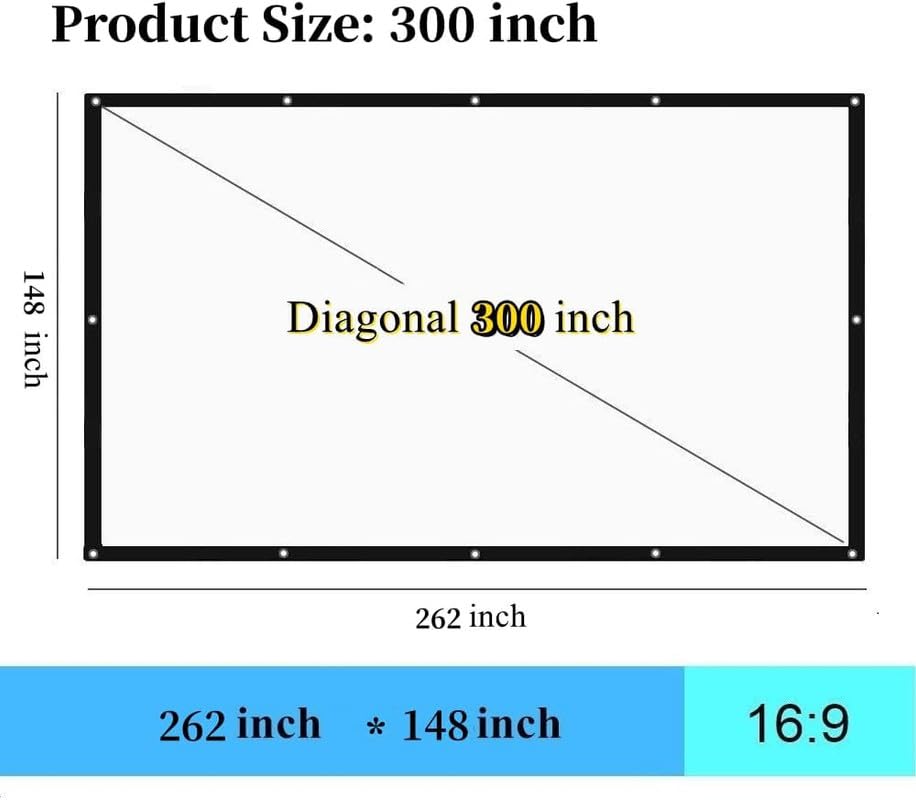 Image of Upgraded 300 inch Projector Screen,4K 16:9 Portable Eyelet Premium Video Foldable Projection for HD Home Theater Cinema Anti-Crease Indoor Outdoor Office Classroom (664 cm (W) x374 cm (H))#