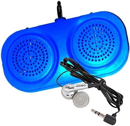 Cell Phone External Speakers and Workout Earbuds 2 Pack Combo Set - Mini Portable Speakers- Universal Sports Earbud Headphones - For Mobile Phones, CD Players, Computers, PC, MP3 Players (Blue)