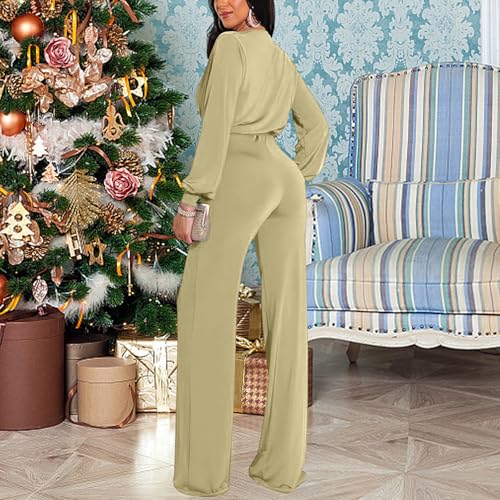Image of shengfan Formal Jumpsuits for Women Dressy Evening Sexy Deep V Neck Plus Size Long Wide Leg Pants Rompers Clubwear