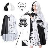 IEEILULU Disfraz Cruella Devil Niña, Cruella de vil Vestido, Carnaval Cruella Disfraz para Mujer, para Fiesta Temática Carnaval Cosplay Mardi Gras (Estilo Capa 150)