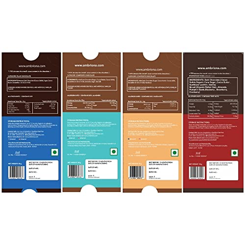 Ambriona-Vegan-Dark-Chocolate-Bar-Gluten-Free-Cocoa-70-45-Flavored-with-Indian-Dark-Chocolate-Almonds-Hazelnut-Muesli-bar-with-Gluten-Pack-of-4-Gift-Pack-Buy-3-GET-1-Free Ambriona Daarzel Vegan Dark Chocolate Bar with 70% & 45% Cocoa, Roasted Hazelnut, Caramelised Almond, Indian Origin Dark…