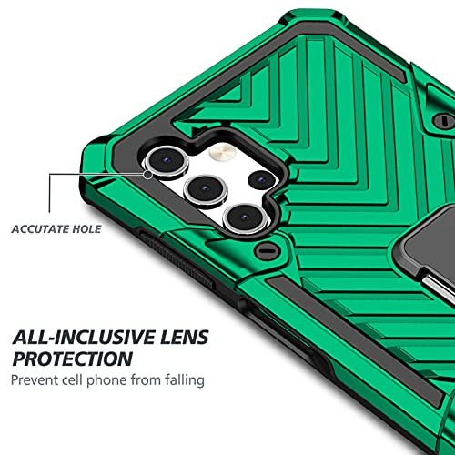 Amytor Designed For Samsung Galaxy A32 5G Case[2 X Tempered Glass Screen Protector][Military Grade] 17Ft Drop Tested Armor Protective Phone Case With Magnetic Car Mount Ring Kickstand (Dark Green) #TOP4