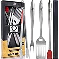 Kaluns Best BBQ Grilling Tools - Grill Set - Heavy Duty Thick Stainless Steel Utensils 5 Piece, Tong, Fork, Spatula, Basting Brush Extra Long Grill Accessories Premium Gift Box Package