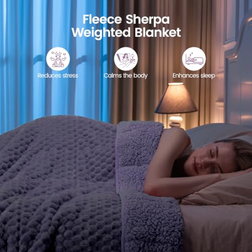 Image of Super Fuzzy Soft Fleece Sherpa Weighted Blanket 15 lbs for Adults, 3D Imitation Turtle Shell Luxury Weighted Throw for Better Sleep, Dual Sided Cozy Heavy Blankets for Couch Bed, Lavender, 60 inch x 80 inch