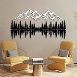 Mountain and Forest Metal Wall Art Decor, Large Metal Wall Sculpture for Living Room, Landscape Wall Art, Pine Tree Wall Decor, Rustic Mountain Scene, Forest Wall Hanging, Nature Silhouette Art, Cabin Wall Art