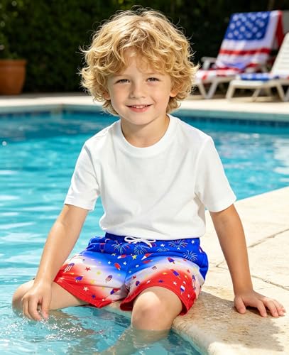 Image of Ithalt Boys 4th of July Swim Trunks 250 Anniversary USA Swimsuits American Flag Beach Swimsuit Toddler Swim Shorts