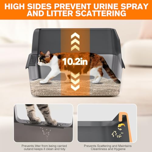 Caja de arena para gato de acero inoxidable mediana con tapa miniatura 3