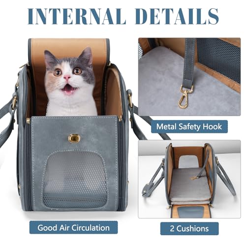 Image of Dog Carrier Purse, Pet Bag Bling Waterproof Premium Leather Pet Travel Portable Bag for Cat and Small Dog Home & Outdoor Small Grey