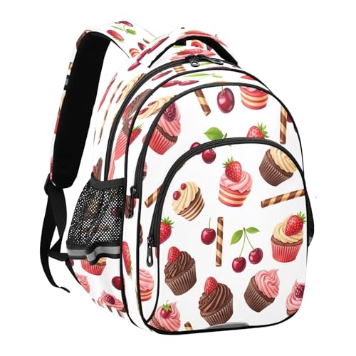 Cute Chocolate Strawberry Cupcakes Kids Backpack for Girls Boys Ages 8-14, Elementary School Backpack for Girls2