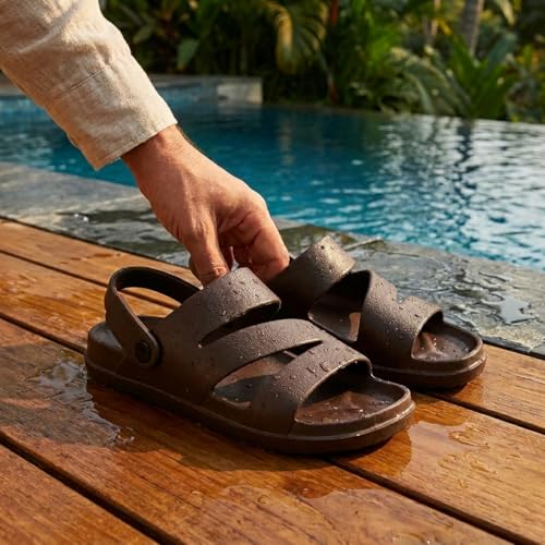Image of NoStrain Men's Waterproof Sandals with Back Strap | Casual Floater Sandals for Man | Soft, Lightweight Slip On Slippers for Men | Comfortable Daily Wear