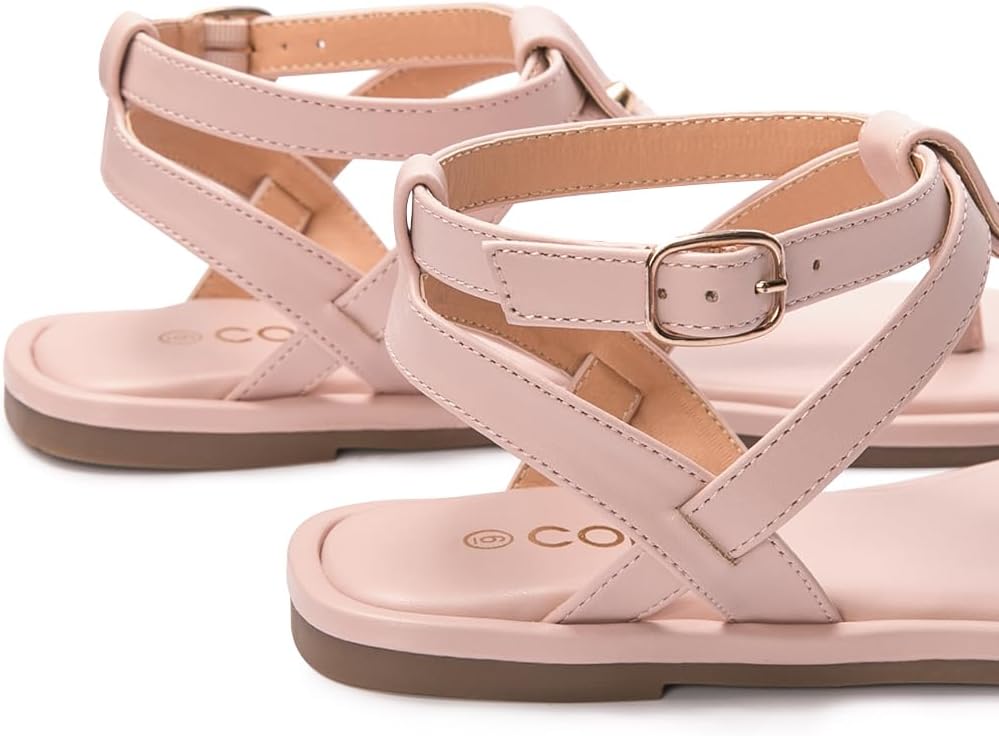 Colgo Thong Flat Sandals, Casual Women T-Strap Dress Sandals with Adjustable Ankle Buckle for Summer Wedding - Image 3