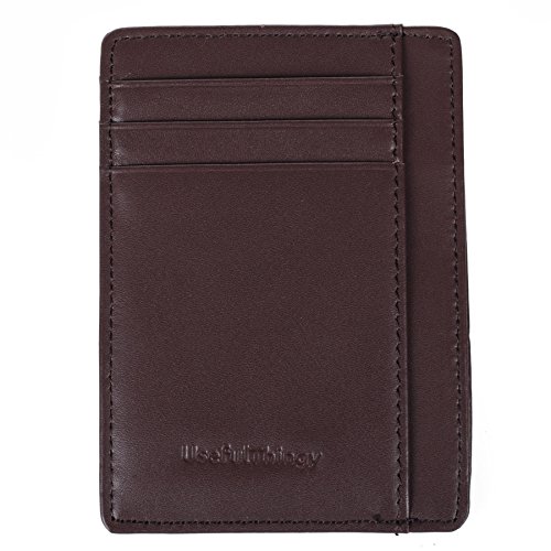 Cartera Piel Minimalista para Hombre - Billetero Tarjetero Cuero Fino Pequeño con Bloqueo RFID  2 Colores Negra Marron