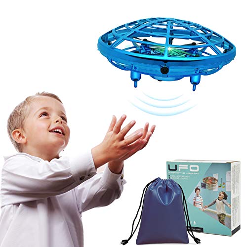 UFO Drone Hand Operated Drone for Kids Children Toys Mini UFO Drone Flying Ball Toy Gifts for Boys and Girls Drone 5 6 7 8 9 10 Years Old Kids Indoor Drone with Gift Bag (Blue)
