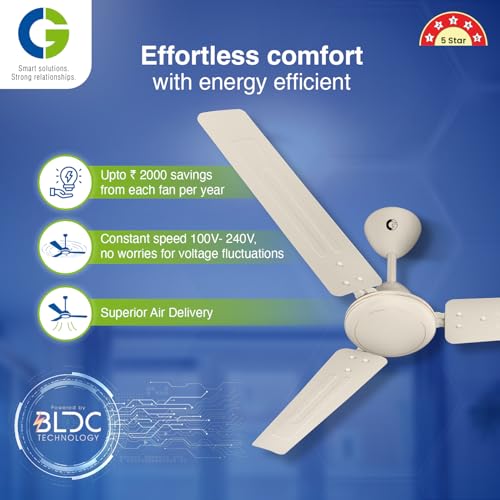 Image of CG Elite Air |BLDC Fan | 5 Star ceiling Fan | Energy efficient | Electricity bill saving upto 60% | 2+3 Year product warranty | 1200mm | Double ball bearing | 3 Blade Ceiling Fan (Ivory)
