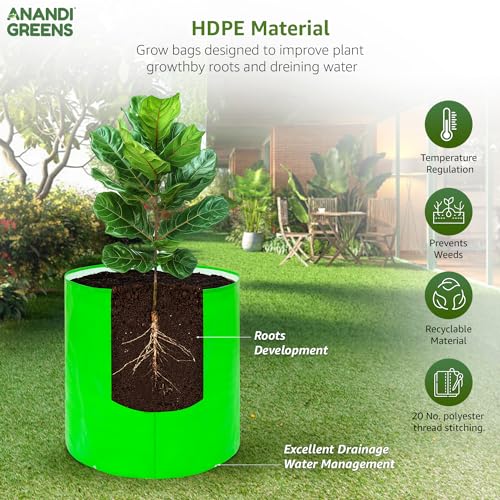 Image of Anandi Green's Premium HDPE Uv Protected 260 GSM Round Green Colour Plant Grow Bag Suitable for Terrace and Vegetable Gardening Size 15X18 INCH Pack of 3