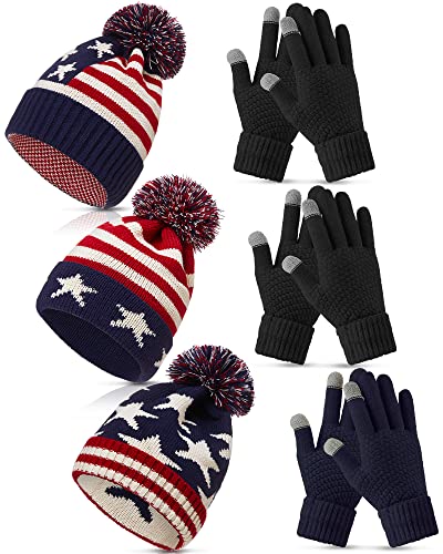 JaGely 6 Pcs American Flag Winter Beanie Hat...