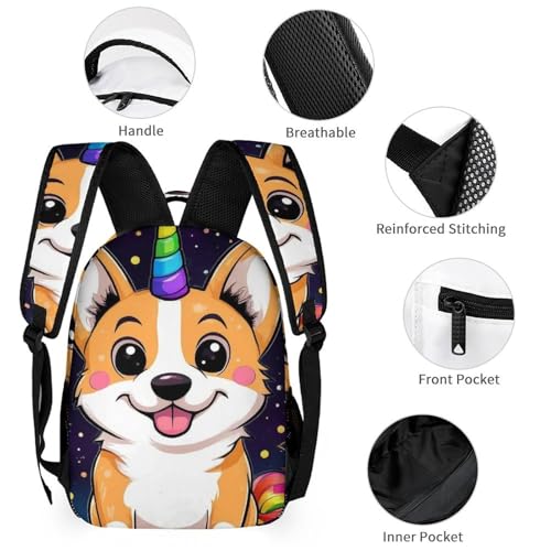 Backpack Book Bags with Lunch Box Storage Bag Backpack Set Daypack with Lunch Bag and Cosmetic Bags (Space Galaxy Rainbow Unicorns Corgi Dog Black)3