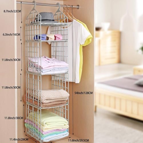 Image of Plastic 5 Layer Folding Clothes Storage Racks Dormitory Closet for Students Wardrobe Shelves Hanging Organizer Storage Holders & Racks, Off-White