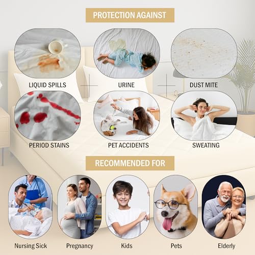 Image of TAG 24 Waterproof Cotton Quilted Mattress Protector Breathable Hypoallergenic Noiseless Ultra Soft Fitted Bed Cover with Elastic Skirting 72x72 inch (72x72 inch | 6x6 ft, Off White)