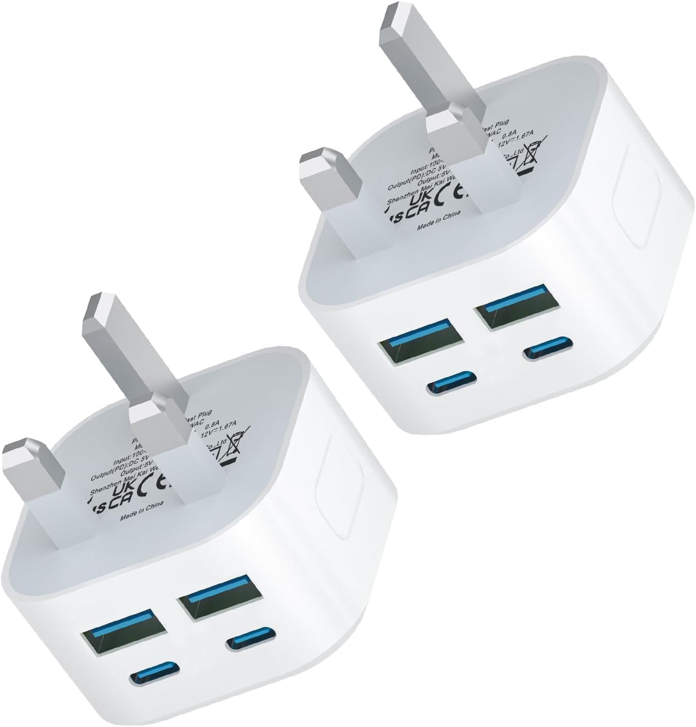 USB C Charger Plug,2Pack 40W USBC Fast Charge Plugs 4-Port Multi USB Plug UK Charging Compatible with iPhone17 16 16e 15 14 13 12 Pro Max Plus iPad,Multiport USC Wall Power Type C Mains Head