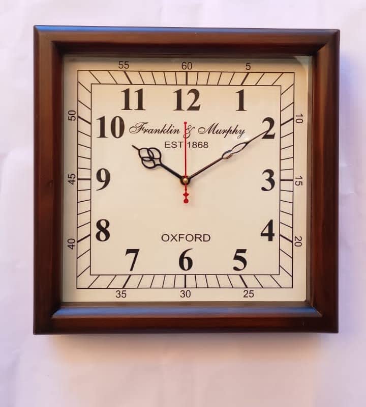 K.K Handicraft Wooden Wall Clock Square Shape Ideal for Home, Living Room, Kitchen & Office Décor (Brown) (12 Inch)