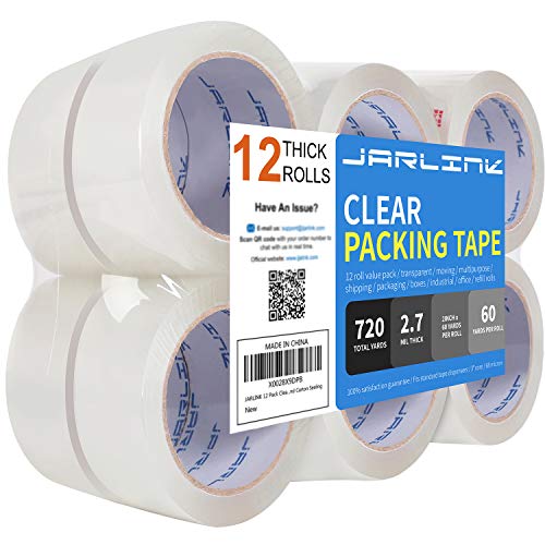JARLINK Clear Packing Tape (12 Rolls), Heavy Duty Packaging Tape for Shipping Packaging