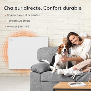 CIARRA CBHT10E Radiateur à Inertie 1000W - Chauffage Électrique Mural Intelligent avec PID & Programmation Hebdo, IP24 pour Salle de Bain ou Chambre(10-15㎡)