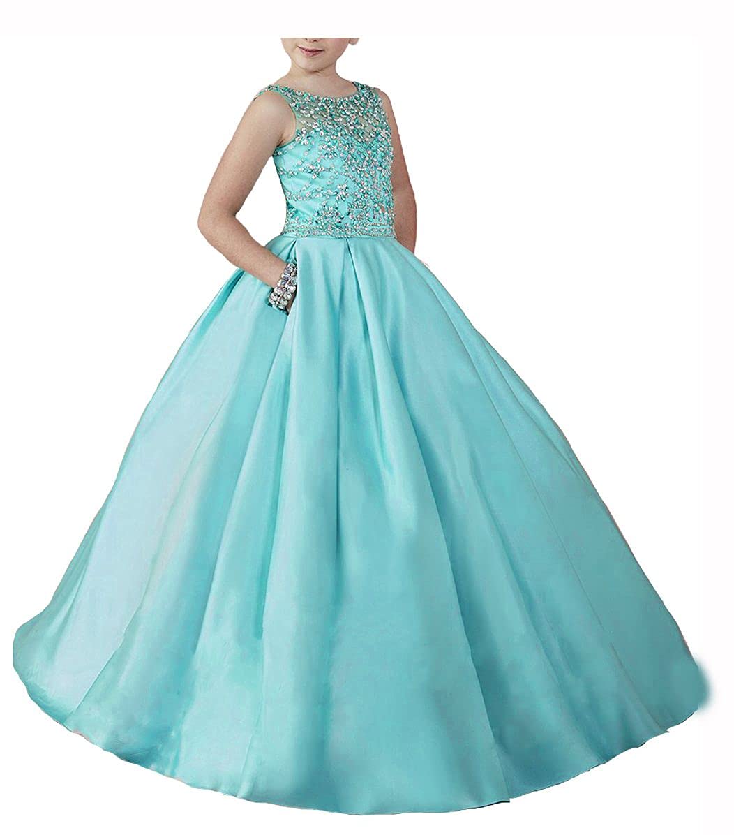 TuanYuan Little Girls Beaded Sheer Neck Kids Children Christmas Birthday Pageant Prom Dance Ball Dresses