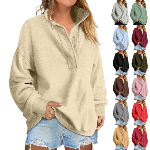 Oversized Sweatshirt for Women No Hood Quarter Button Mockneck Cute Sweatshirts Fleece Pullover Cozy Tunic Sweaters