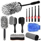 Ferrochef 12 Pcs Car Wheel & Tire Brushes Kit, Tire Brush, Soft-bristled Rim Brush, Microfiber Flat Wheel Cleaning Tool, Drying Towel, Wash Mitt, Detailing Cleaning Wash Brushes, Applicator Pad Set