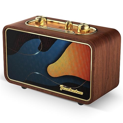 TRENBADER Retro Bluetooth Speaker Artlink Pure Bluetooth Speaker Wooden AM/FM Wireless Radio Small Vintage Bluetooth Speaker with Bluetooth 5.0 Connection for Gift, Party, Travel, Office,Home Wood…