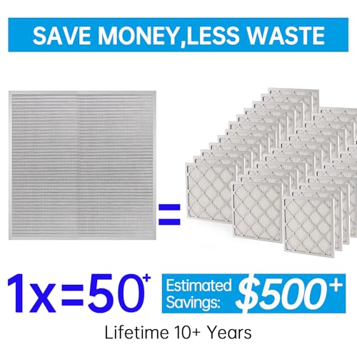 Image of UBeesize 16x16x1 Air Filter Reusable Washable | (Fits 16x16 Slots, Actual Size: 15.47x15.47x0.82 inch) - MERV 8 Permanent Electrostatic - For Home & Office HVAC Systems